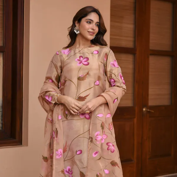 Brown_Floral_Printed_Round_Neck_Straight_Kurta_With_Palazzos_&_Dupatta_For_Women