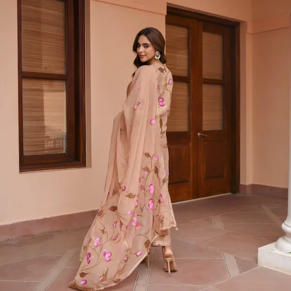 Brown_Floral_Printed_Round_Neck_Straight_Kurta_With_Palazzos_&_Dupatta_For_Women