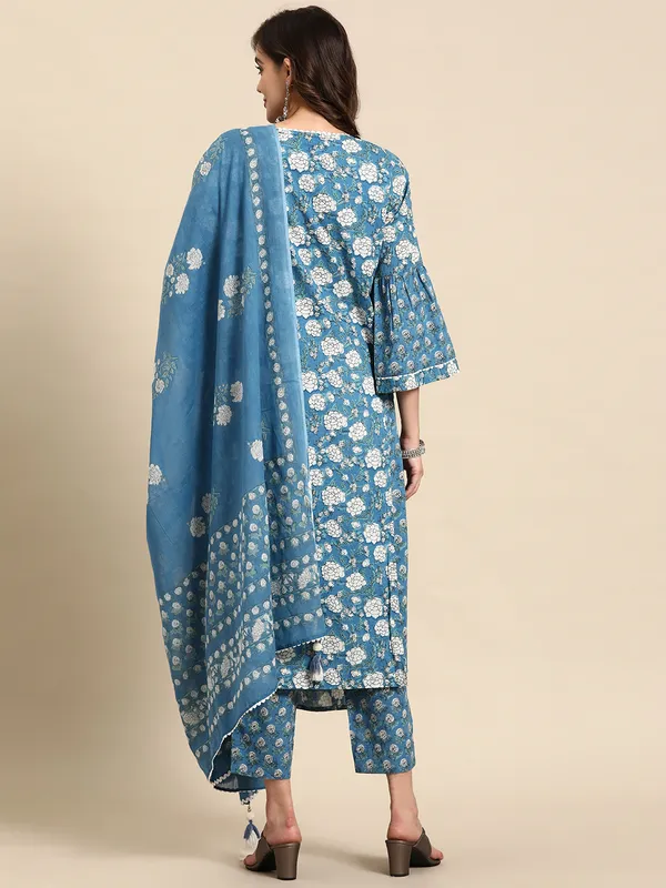 Blue_Floral_Printed_Thread_Work_Pure_Cotton_Kurta_&_Palazzos_With_Dupatta_For_Women