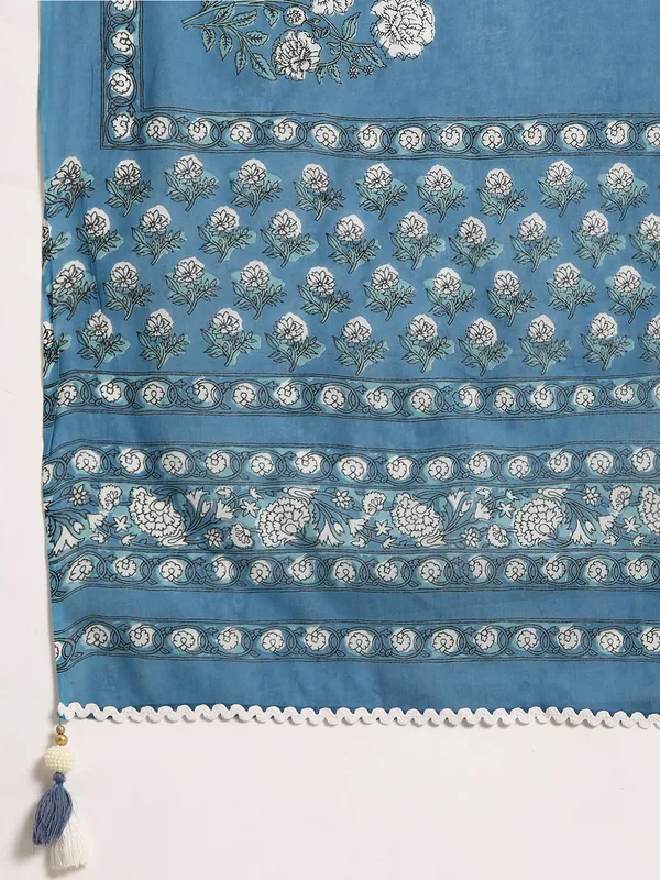 Blue_Floral_Printed_Thread_Work_Pure_Cotton_Kurta_&_Palazzos_With_Dupatta_For_Women