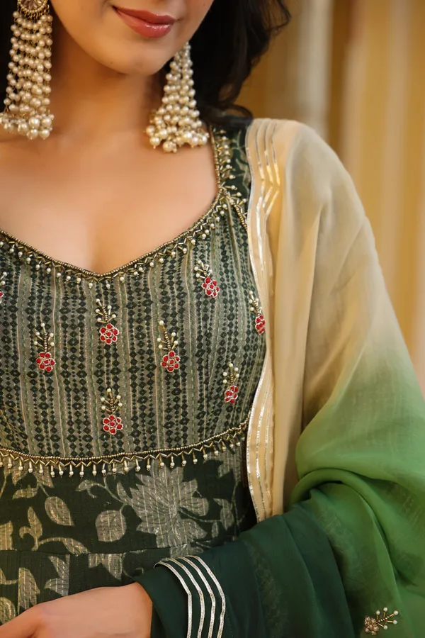 Green_Abeela_Printed_Rayon_Gown_With_Shaded_Dupatta_For_Women