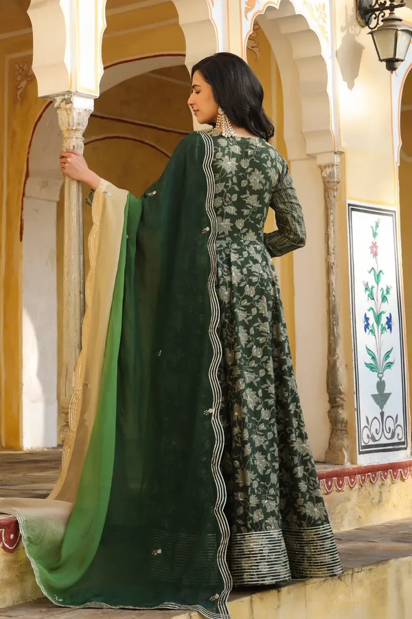 Green_Abeela_Printed_Rayon_Gown_With_Shaded_Dupatta_For_Women
