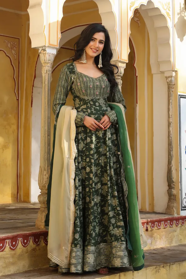 Green_Abeela_Printed_Rayon_Gown_With_Shaded_Dupatta_For_Women