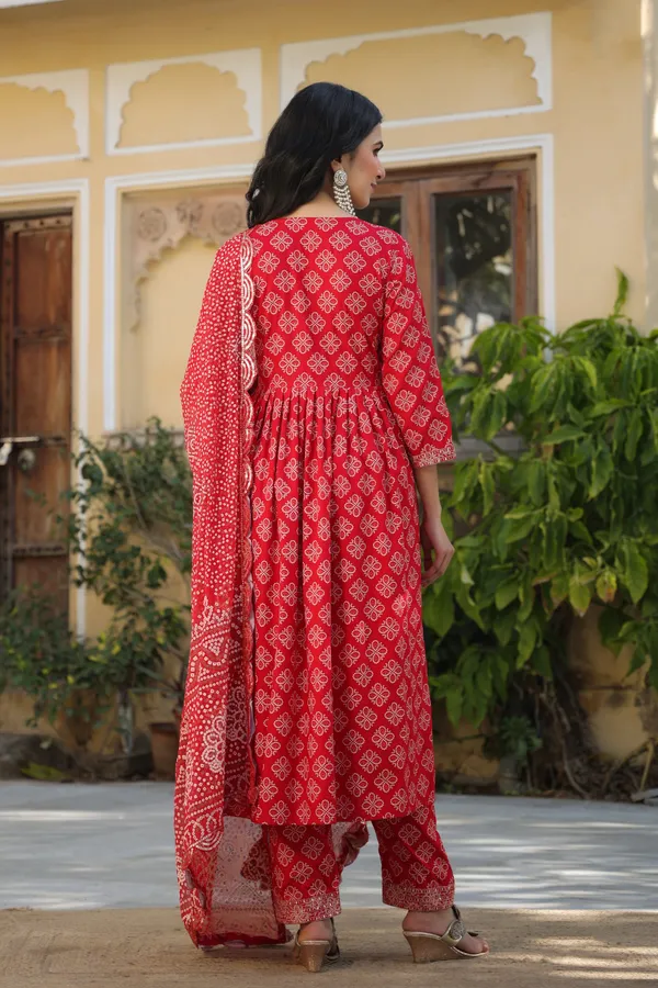 Red_Rayon_3/4Th_Sleeve_Kurta_Set_For_Women