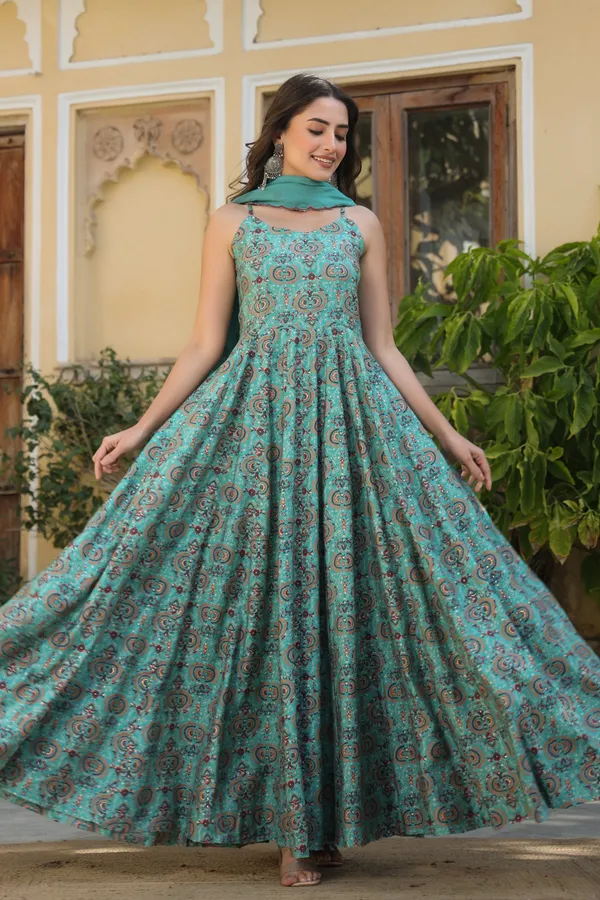 Blue_Ethnic_Chanderi_Gown_With_Dupatta_For_Women