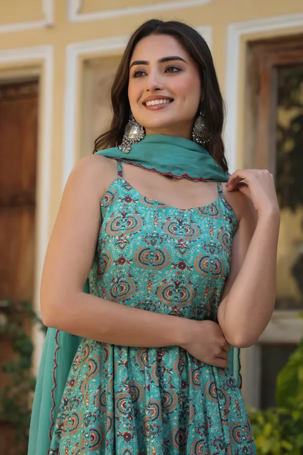Blue_Ethnic_Chanderi_Gown_With_Dupatta_For_Women
