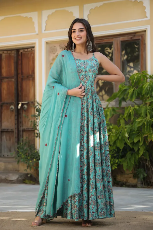 Blue_Ethnic_Chanderi_Gown_With_Dupatta_For_Women
