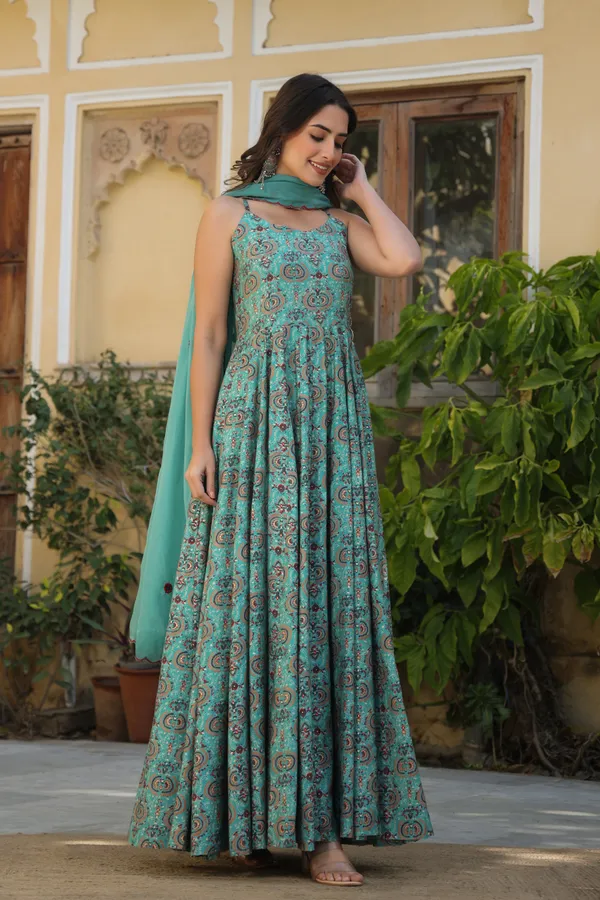 Blue_Ethnic_Chanderi_Gown_With_Dupatta_For_Women