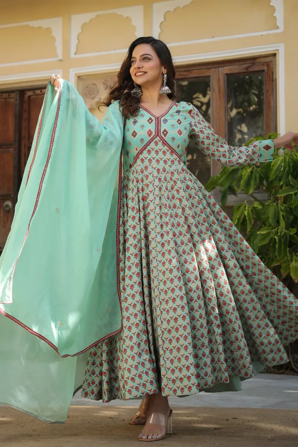 Blue_Ethnic_Chanderi_Dress_With_Dupatta_For_Women