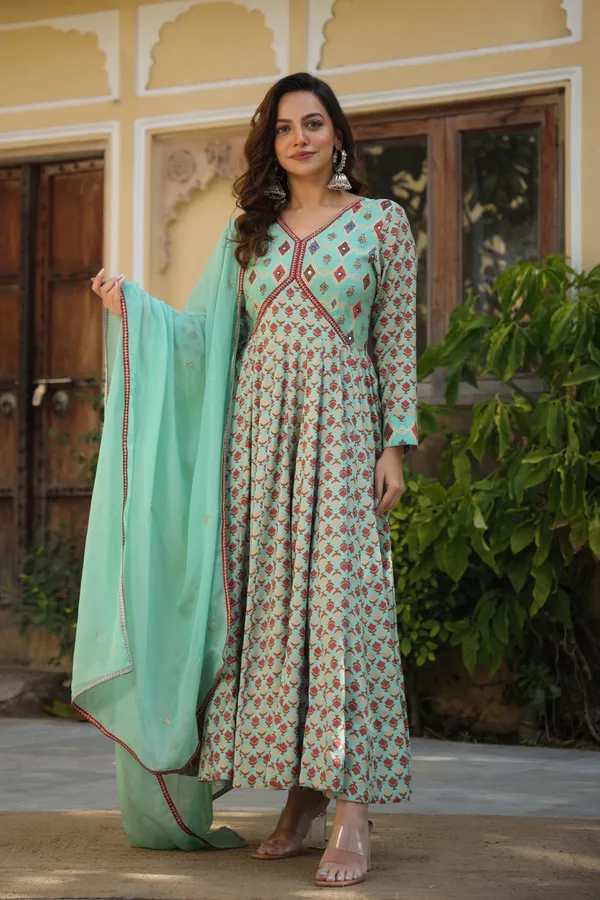 Blue_Ethnic_Chanderi_Dress_With_Dupatta_For_Women