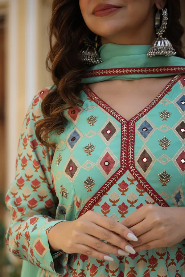 Blue_Ethnic_Chanderi_Dress_With_Dupatta_For_Women