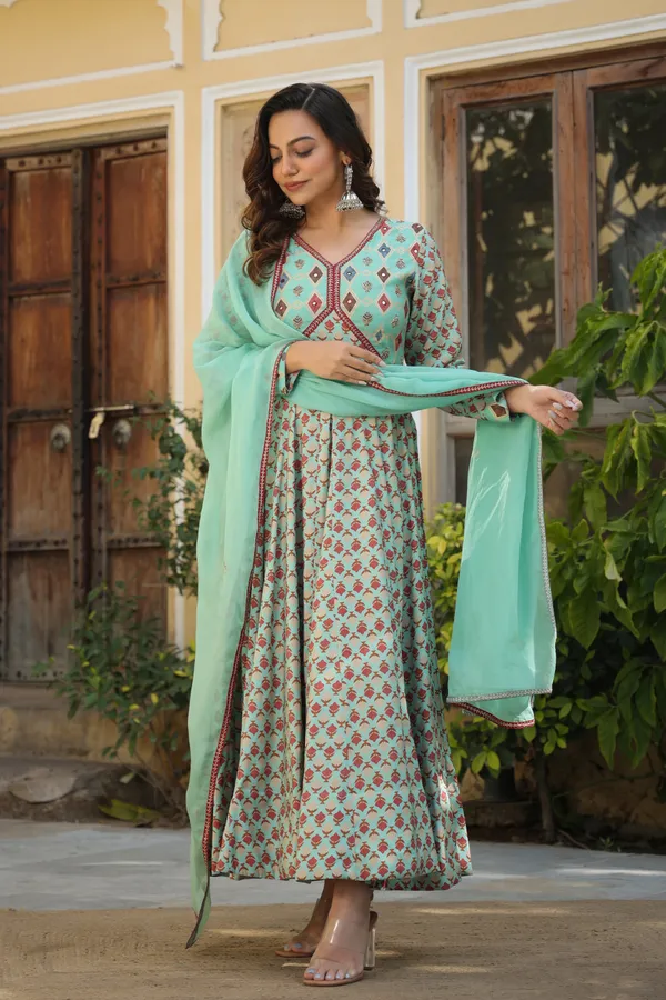 Blue_Ethnic_Chanderi_Dress_With_Dupatta_For_Women