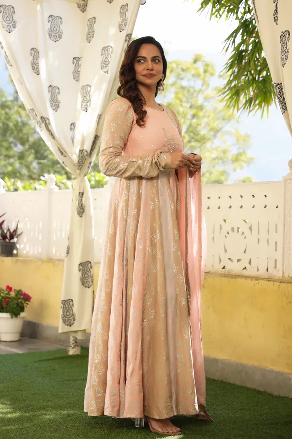 Orange_Muslin_Gown_With_Dupatta_For_Women