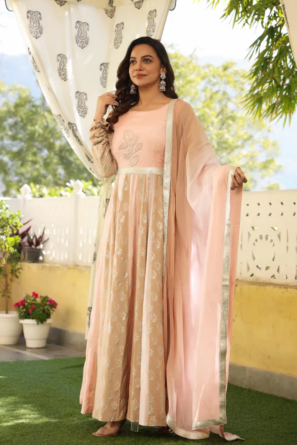 Orange_Muslin_Gown_With_Dupatta_For_Women
