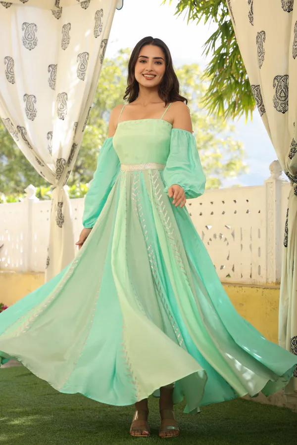 Green_Muslin_Gown_With_Dupatta_For_Women