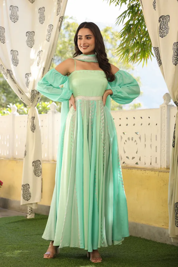 Green_Muslin_Gown_With_Dupatta_For_Women
