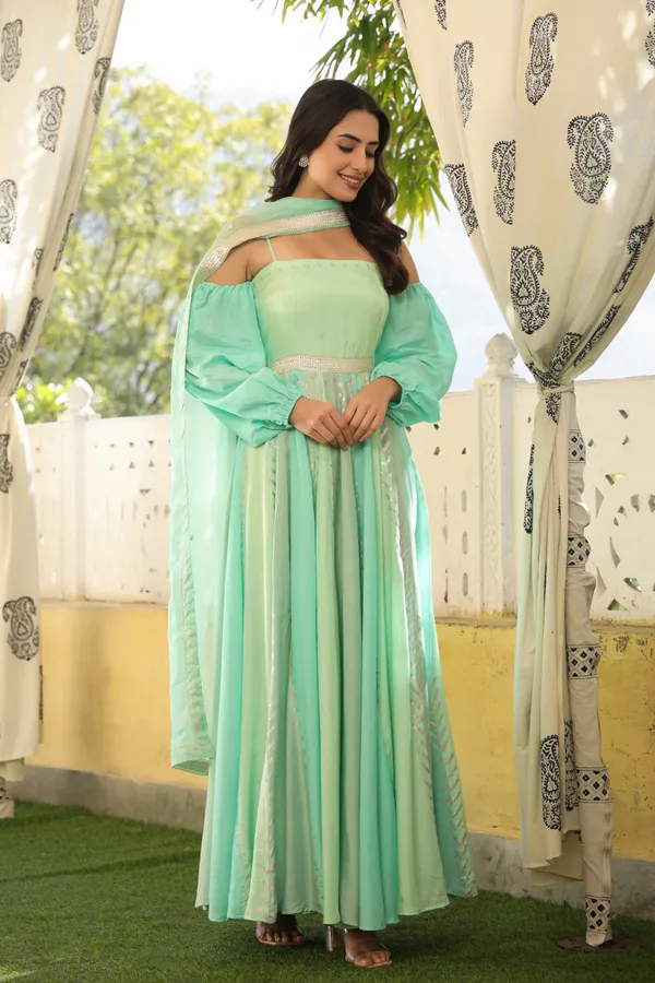 Green_Muslin_Gown_With_Dupatta_For_Women
