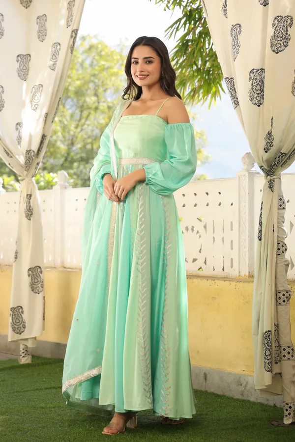 Green_Muslin_Gown_With_Dupatta_For_Women