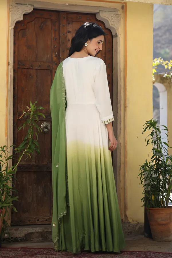 Green_Ombre_Muslin_Gown_With_Dupatta_Set_For_Women