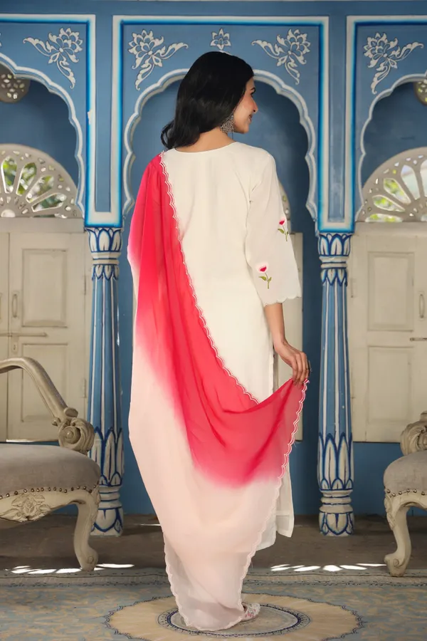 White_Masakali_Cotton_Kurta_Set_With_Shaded_Dupatta_For_Women
