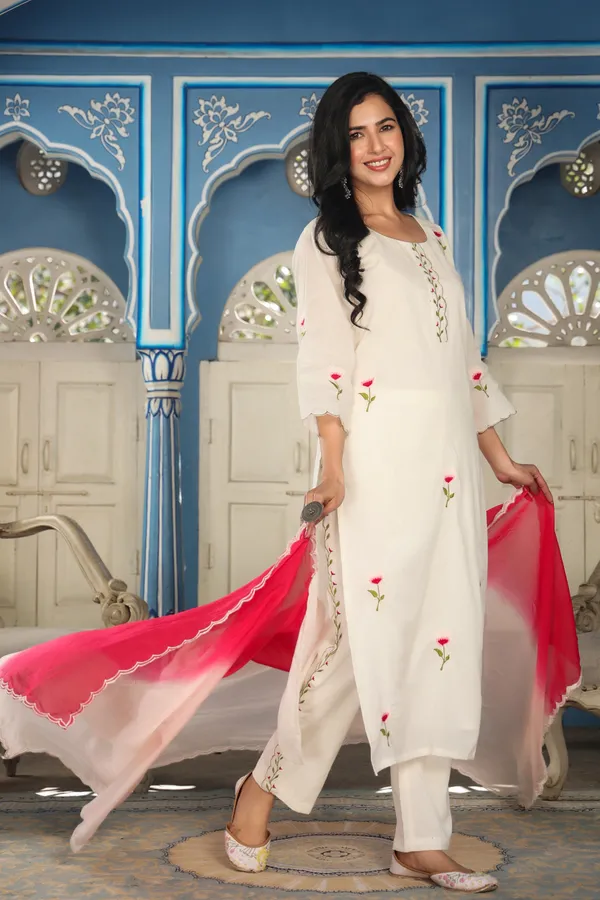 White_Masakali_Cotton_Kurta_Set_With_Shaded_Dupatta_For_Women