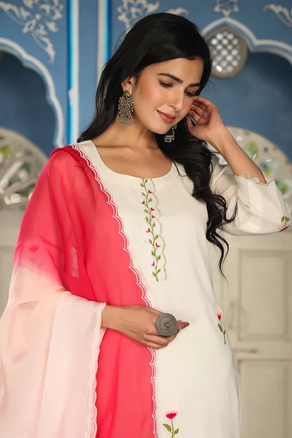 White_Masakali_Cotton_Kurta_Set_With_Shaded_Dupatta_For_Women