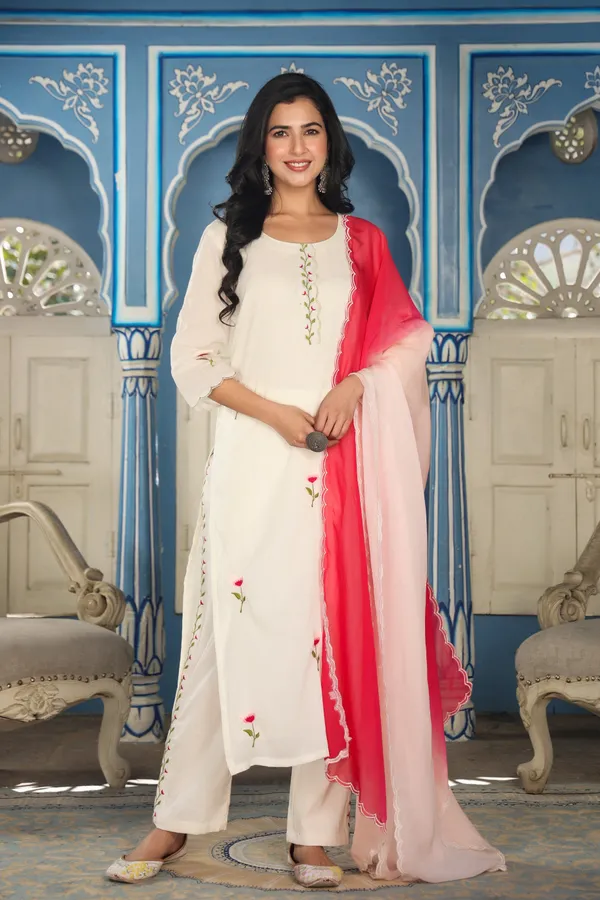 White_Masakali_Cotton_Kurta_Set_With_Shaded_Dupatta_For_Women