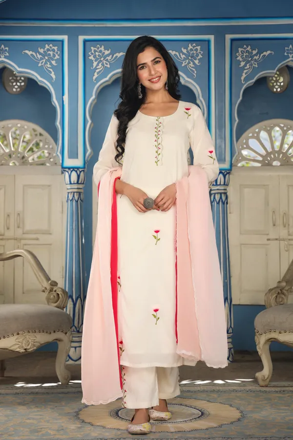 White_Masakali_Cotton_Kurta_Set_With_Shaded_Dupatta_For_Women