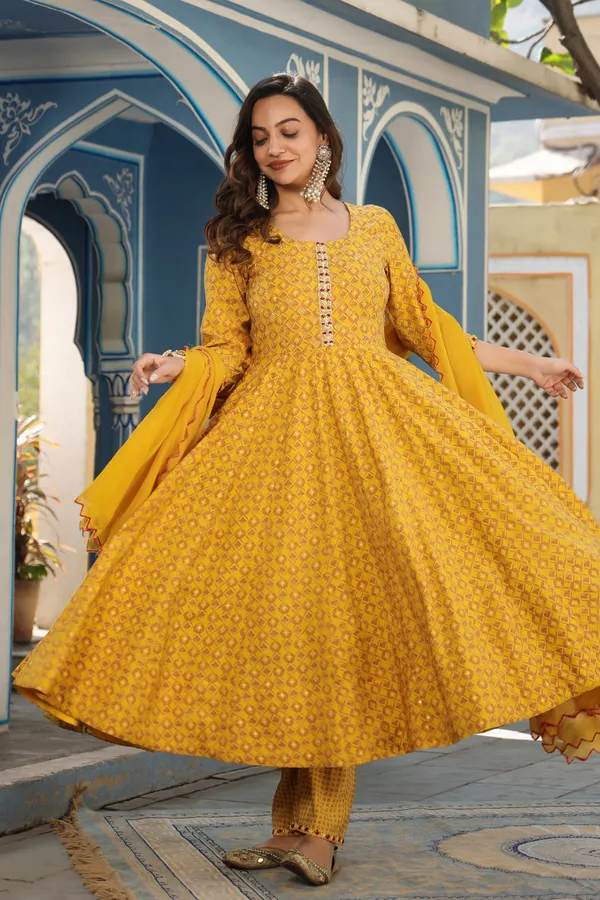 Mustard_Chanderi_Anarkali_Set_With_Dupatta_For_Women