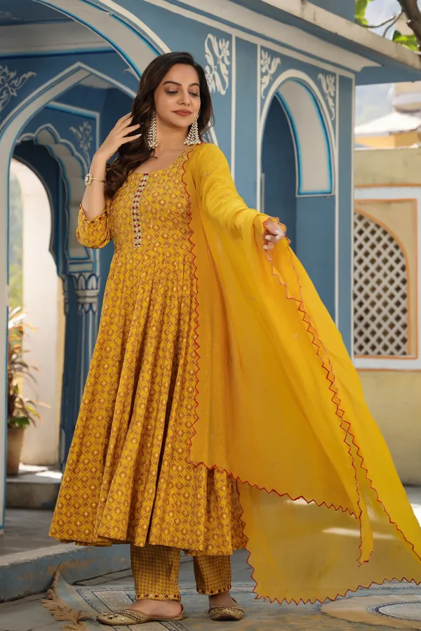 Mustard_Chanderi_Anarkali_Set_With_Dupatta_For_Women