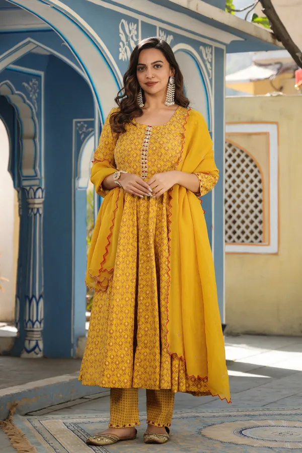 Mustard_Chanderi_Anarkali_Set_With_Dupatta_For_Women