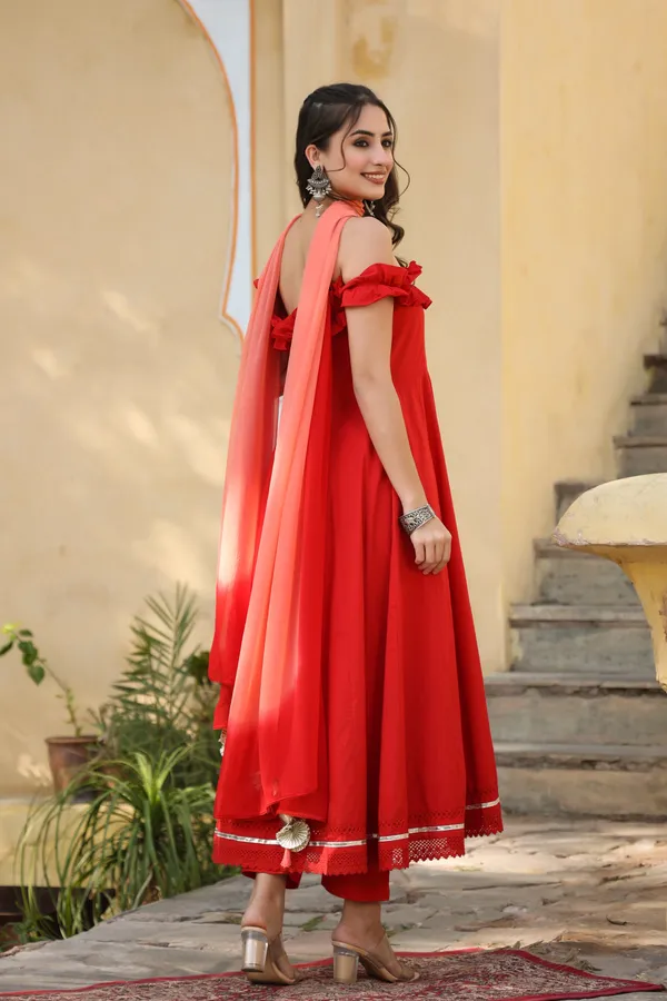 Red_Classy_Off_Shoulder_Cotton_Suit_Set_For_Women