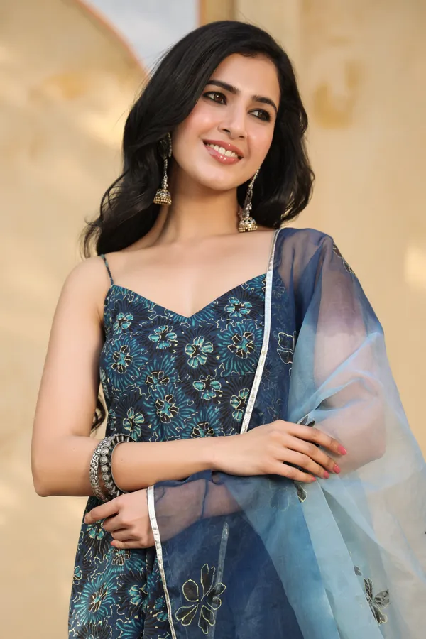 Blue_Printed_Cotton_Sharara_With_Hand_Painted_Dupatta_For_Women