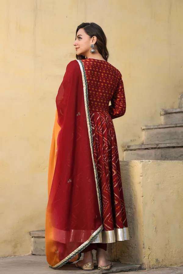 Maroon_Angrakha_Chanderi_Anarkali_Suit_Set_For_Women