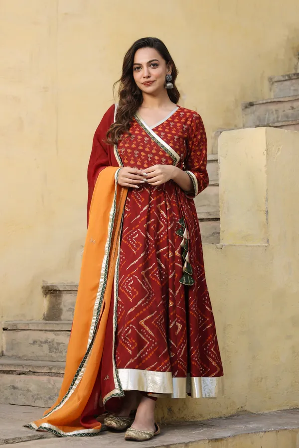 Maroon_Angrakha_Chanderi_Anarkali_Suit_Set_For_Women