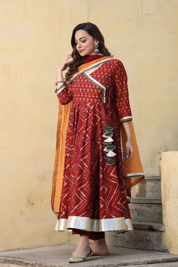 Maroon_Angrakha_Chanderi_Anarkali_Suit_Set_For_Women