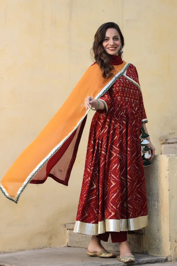 Maroon_Angrakha_Chanderi_Anarkali_Suit_Set_For_Women