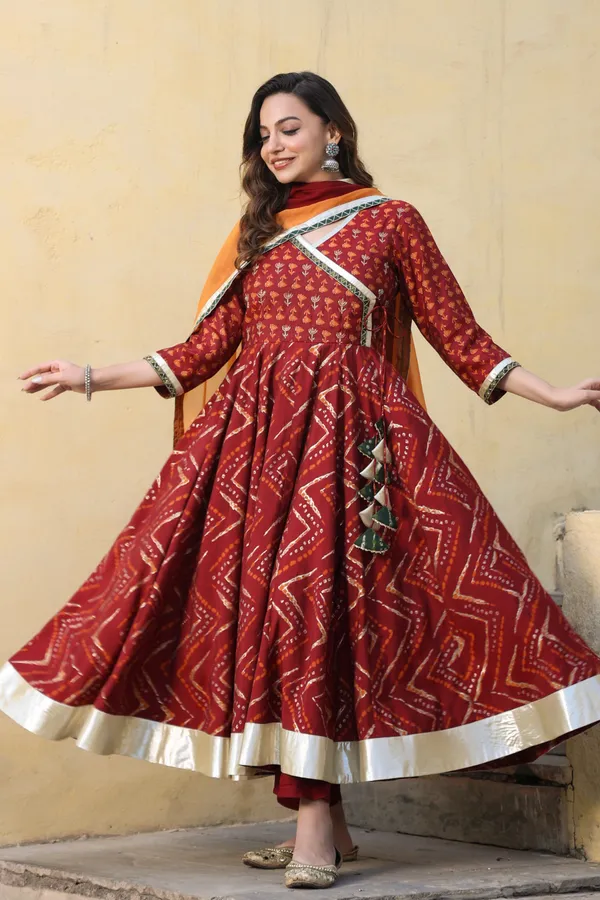Maroon_Angrakha_Chanderi_Anarkali_Suit_Set_For_Women