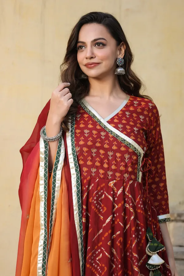 Maroon_Angrakha_Chanderi_Anarkali_Suit_Set_For_Women