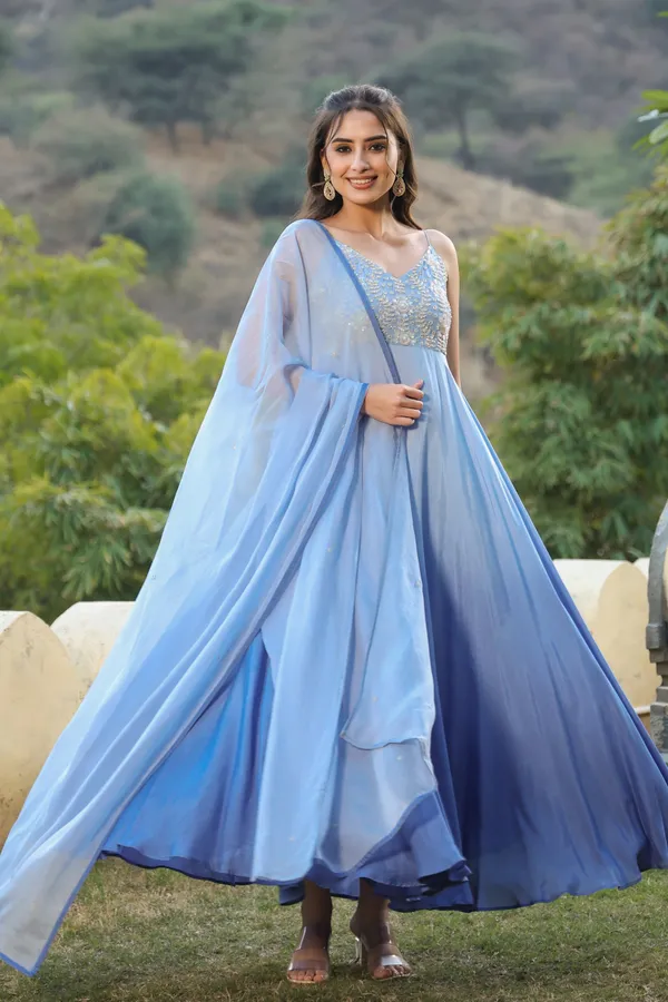 Blue_Ombre_Muslin_Gown_With_Dupatta_For_Women