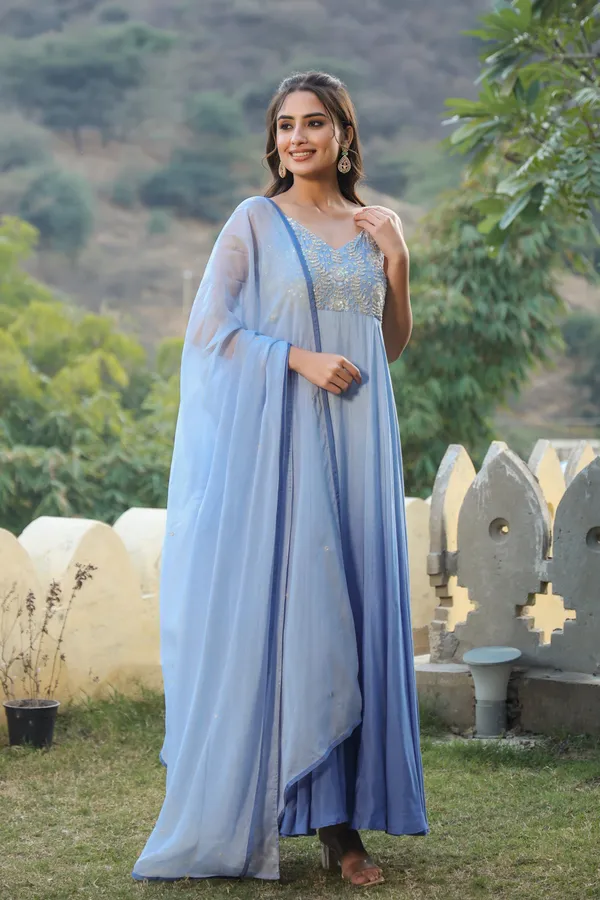 Blue_Ombre_Muslin_Gown_With_Dupatta_For_Women