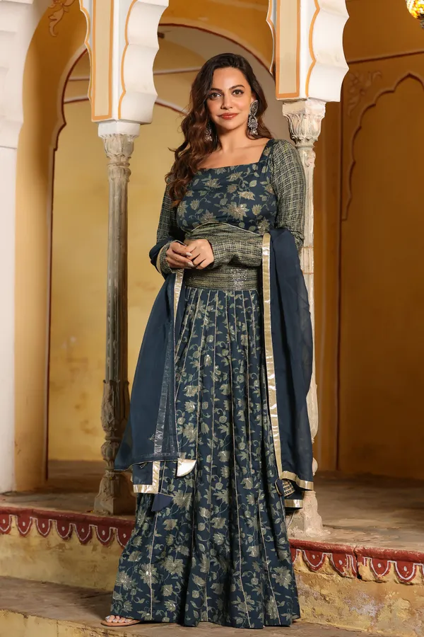 Blue_Rayon_Printed_Lehenga_Set_For_Women