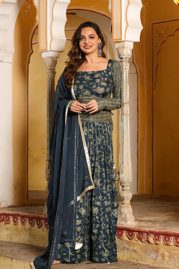 Blue_Rayon_Printed_Lehenga_Set_For_Women