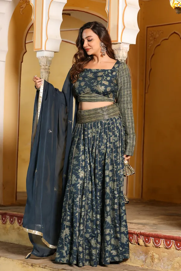Blue_Rayon_Printed_Lehenga_Set_For_Women