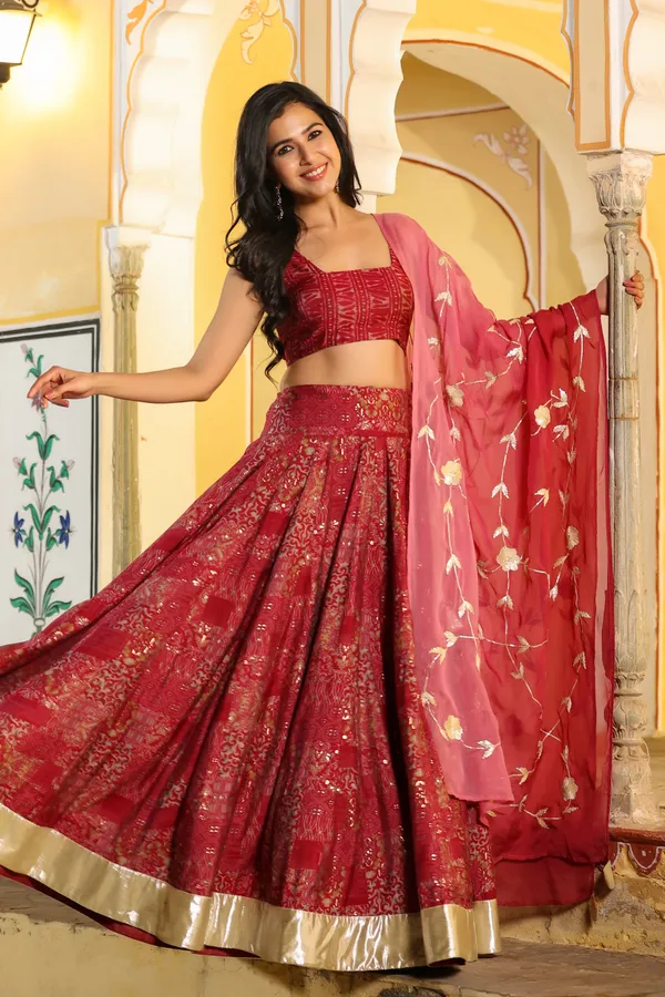 Pink_Mulmal_Printed_Chanderi_Lehenga_Set_For_Women