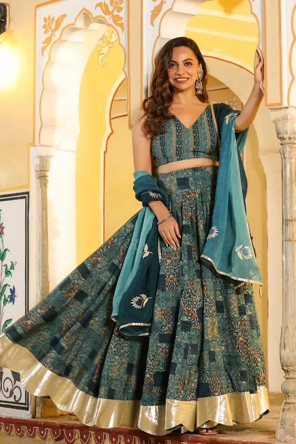 Blue_Printed_Chanderi_Lehenga_Set_For_Women