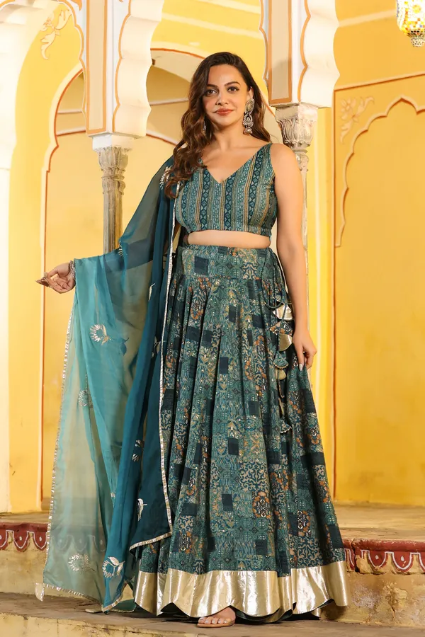 Blue_Printed_Chanderi_Lehenga_Set_For_Women