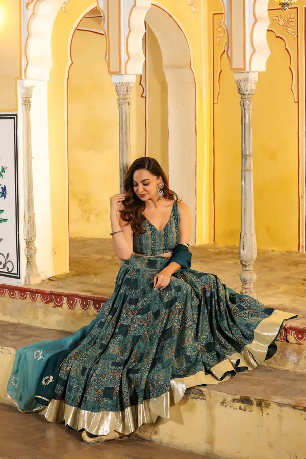 Blue_Printed_Chanderi_Lehenga_Set_For_Women