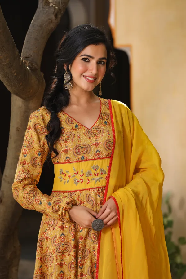 Mustard_Ethnic_Chanderi_Dress_With_Dupatta_For_Women