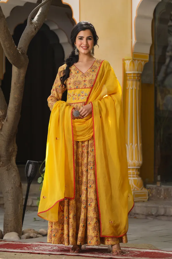 Mustard_Ethnic_Chanderi_Dress_With_Dupatta_For_Women